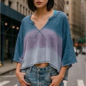 We The Free Cropped Ombre Short Sleeve Tee in Blue and Purple